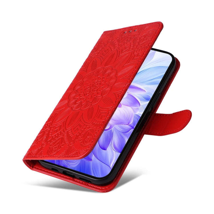 For Honor X60i Embossed Sunflower Leather Phone Case(Red)