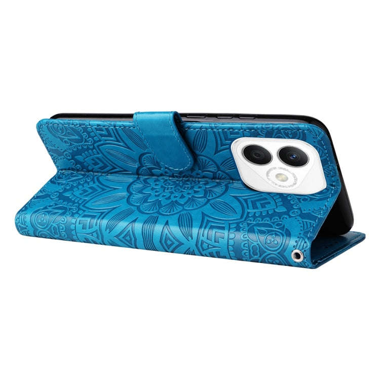For Honor X60i Embossed Sunflower Leather Phone Case(Blue)
