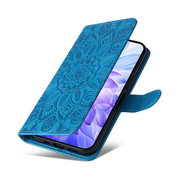 For Honor X60i Embossed Sunflower Leather Phone Case(Blue)