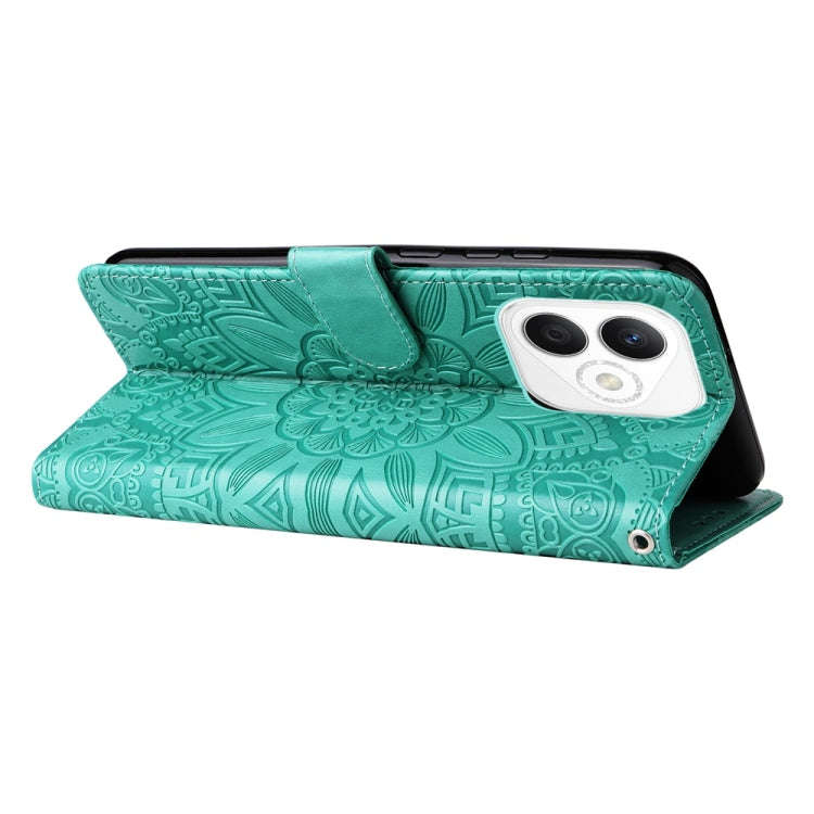 For Honor X60i Embossed Sunflower Leather Phone Case(Green)