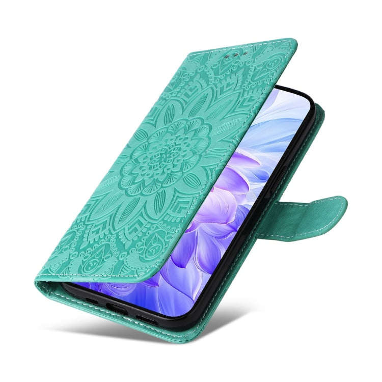 For Honor X60i Embossed Sunflower Leather Phone Case(Green)