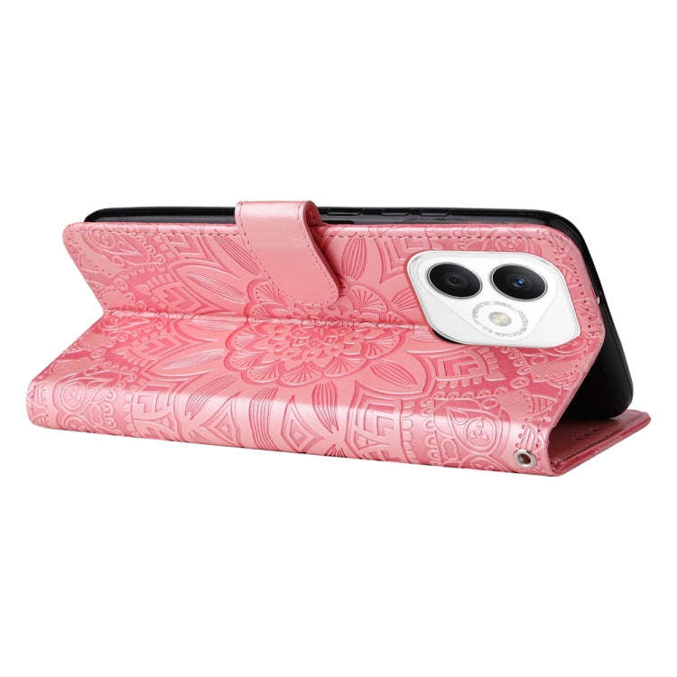 For Honor X60i Embossed Sunflower Leather Phone Case(Rose Gold)