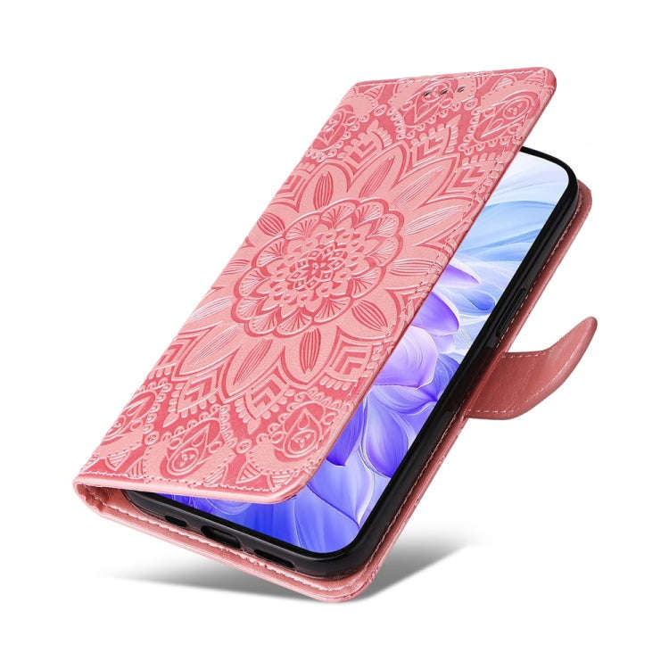 For Honor X60i Embossed Sunflower Leather Phone Case(Rose Gold)