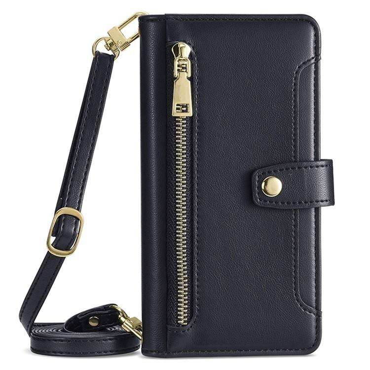 For Honor X8c 4G Sheep Texture Cross-body Zipper Wallet Leather Phone Case(Black)