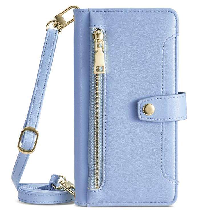 For Honor X8c 4G Sheep Texture Cross-body Zipper Wallet Leather Phone Case(Blue)