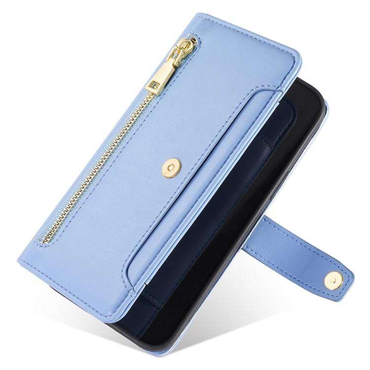 For Honor X8c 4G Sheep Texture Cross-body Zipper Wallet Leather Phone Case(Blue)