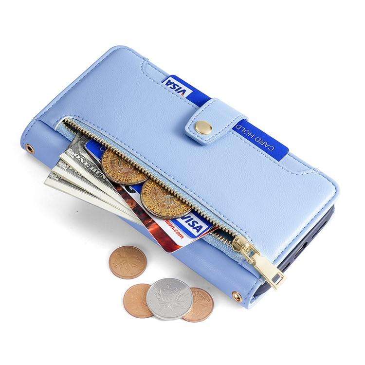 For Honor X8c 4G Sheep Texture Cross-body Zipper Wallet Leather Phone Case(Blue)