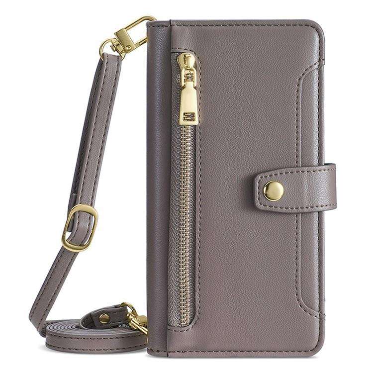 For Honor X8c 4G Sheep Texture Cross-body Zipper Wallet Leather Phone Case(Grey)