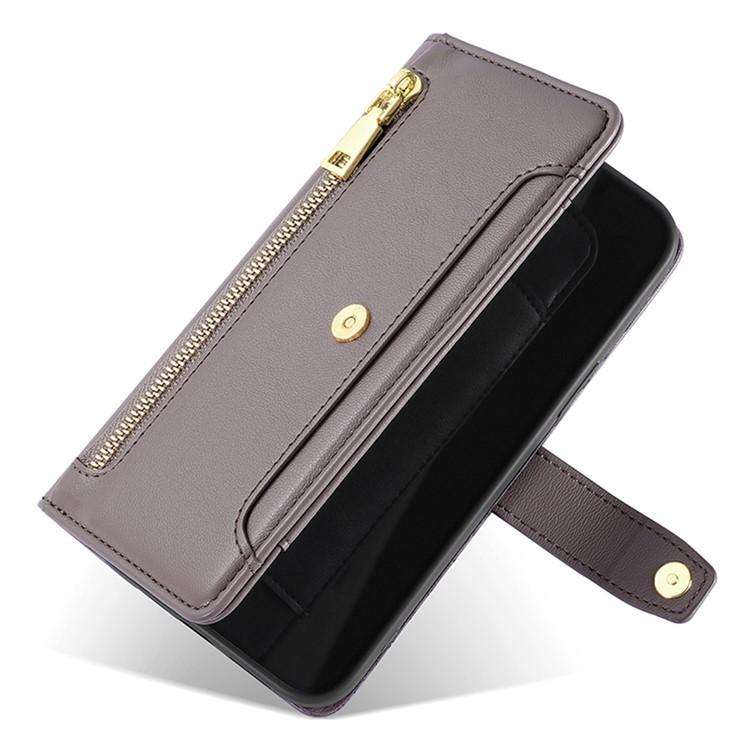 For Honor X8c 4G Sheep Texture Cross-body Zipper Wallet Leather Phone Case(Grey)