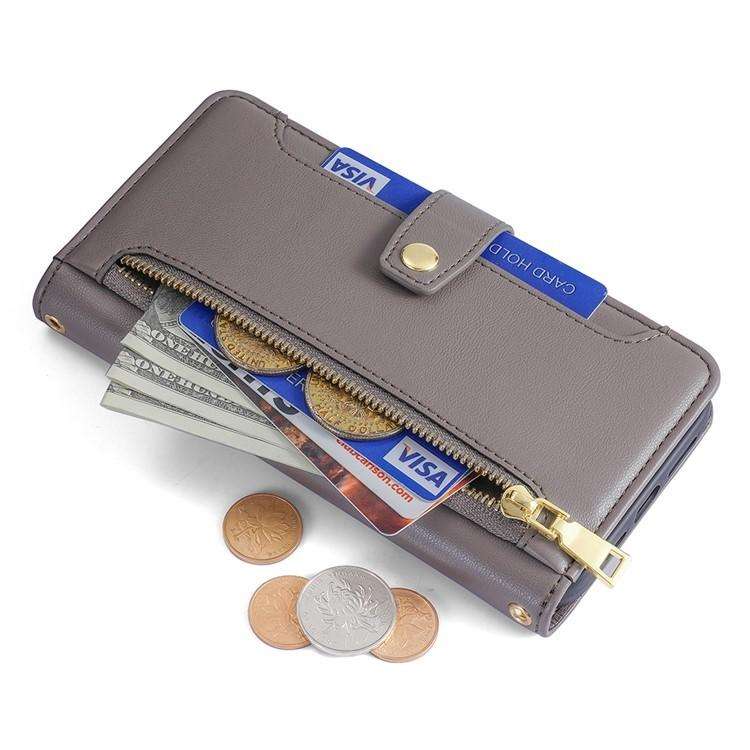 For Honor X8c 4G Sheep Texture Cross-body Zipper Wallet Leather Phone Case(Grey)