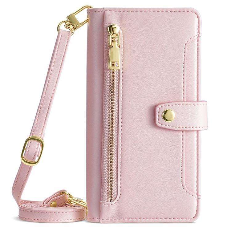For Honor X8c 4G Sheep Texture Cross-body Zipper Wallet Leather Phone Case(Pink)
