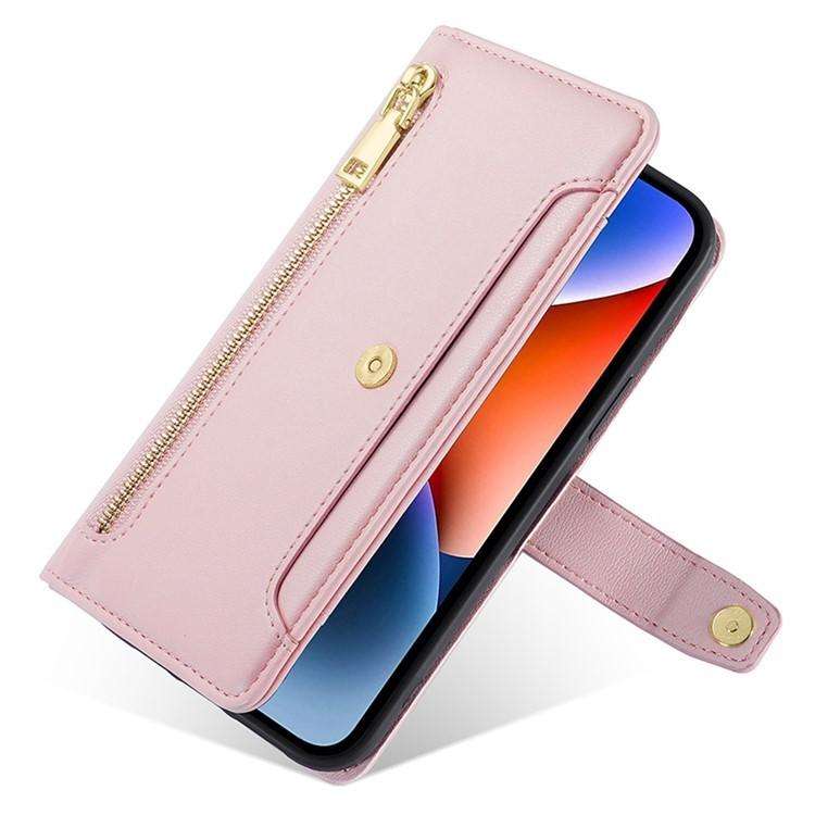 For Honor X8c 4G Sheep Texture Cross-body Zipper Wallet Leather Phone Case(Pink)