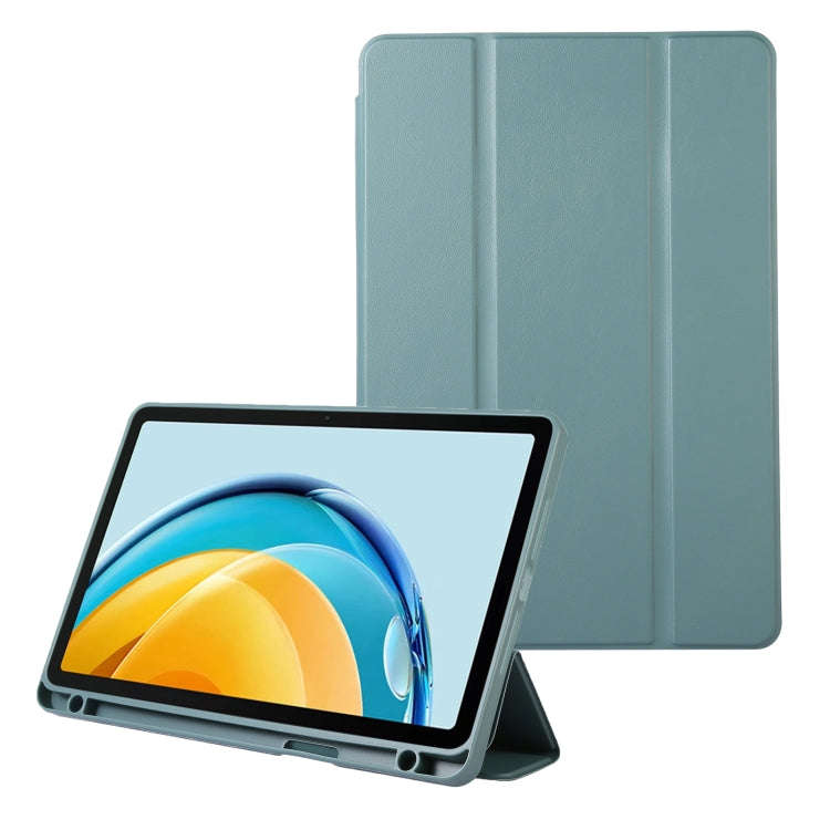 For Huawei MatePad SE Solid Color 3-folding Leather Tablet Case(Dark Green)