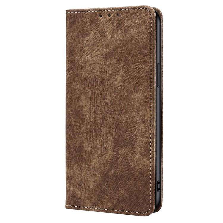 For Honor X8c 4G RFID Anti-theft Brush Magnetic Leather Phone Case(Brown)