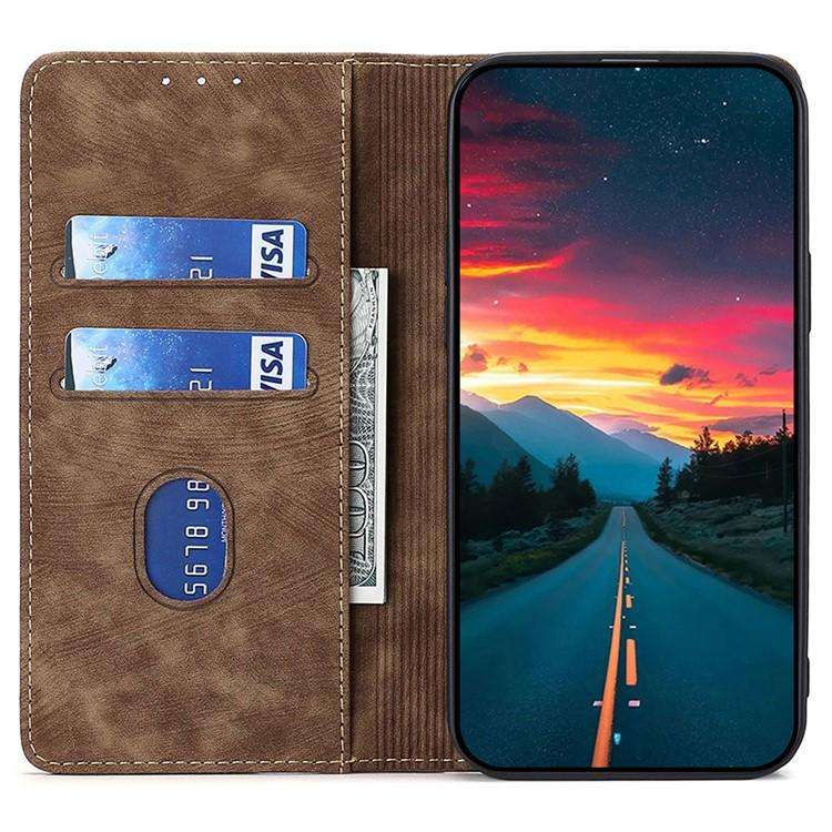 For Honor X8c 4G RFID Anti-theft Brush Magnetic Leather Phone Case(Brown)