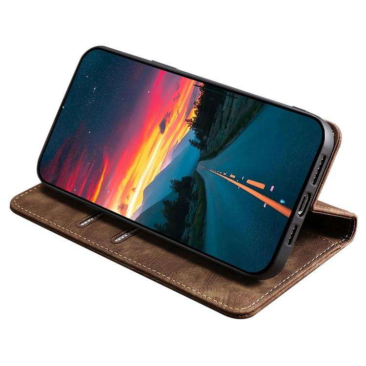 For Honor X8c 4G RFID Anti-theft Brush Magnetic Leather Phone Case(Brown)