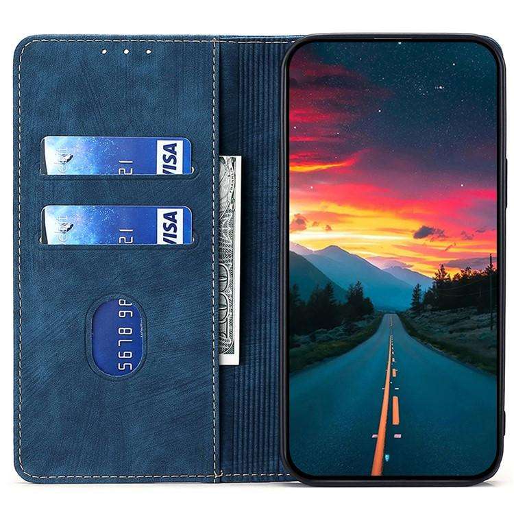 For Honor X8c 4G RFID Anti-theft Brush Magnetic Leather Phone Case(Blue)