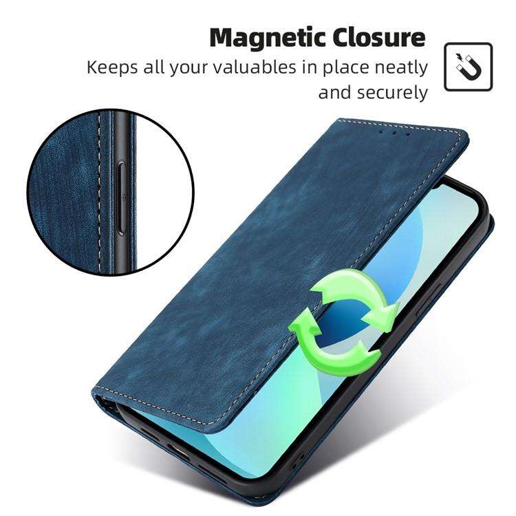 For Honor X8c 4G RFID Anti-theft Brush Magnetic Leather Phone Case(Blue)