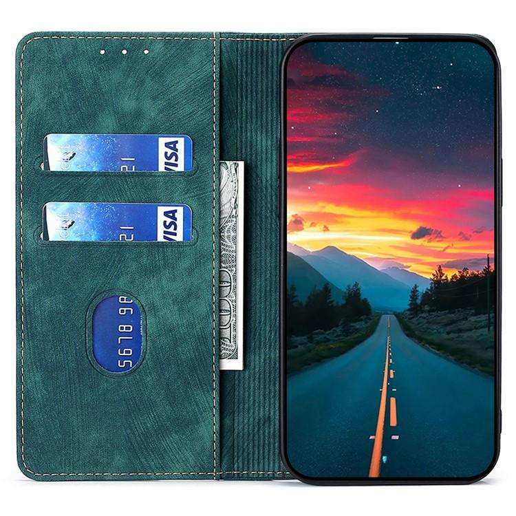 For Honor X8c 4G RFID Anti-theft Brush Magnetic Leather Phone Case(Green)