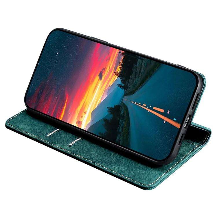 For Honor X8c 4G RFID Anti-theft Brush Magnetic Leather Phone Case(Green)