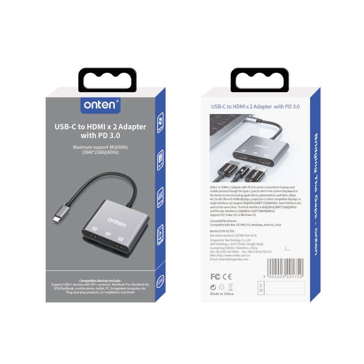 Onten 9175S 3 in 1 USB-C / Type-C to HDMI Adapter(Grey)