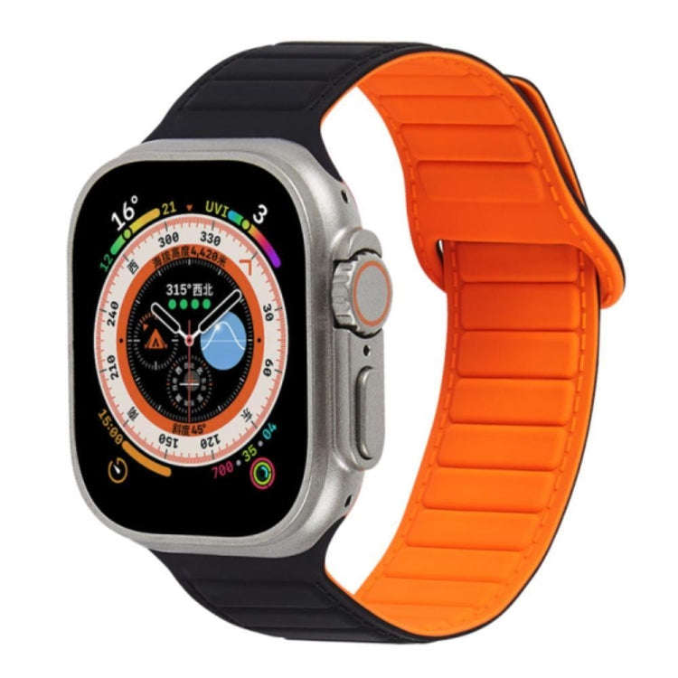 For Apple Watch 9 45mm Loop Magnetic Silicone Watch Band(Black Orange)