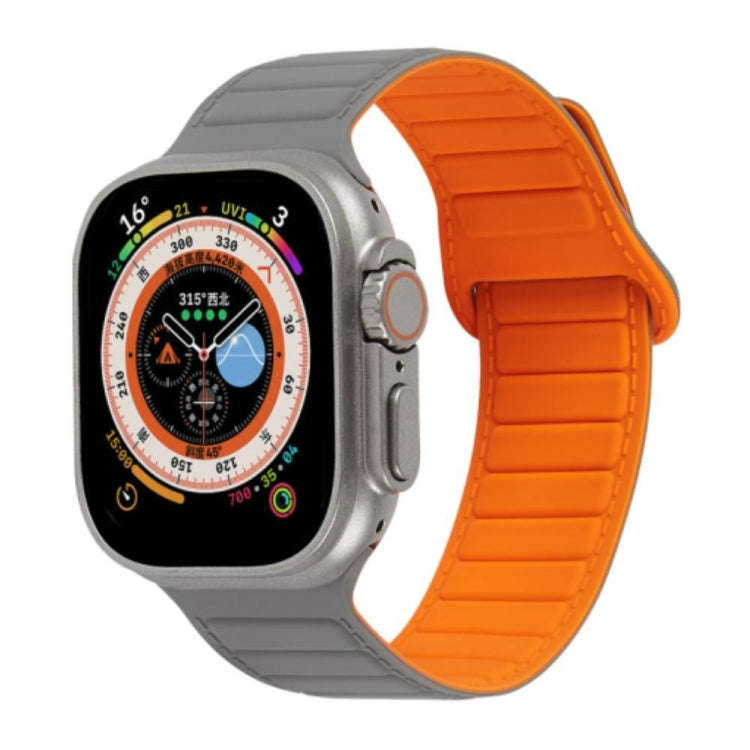 For Apple Watch 9 41mm Loop Magnetic Silicone Watch Band(Grey Orange)