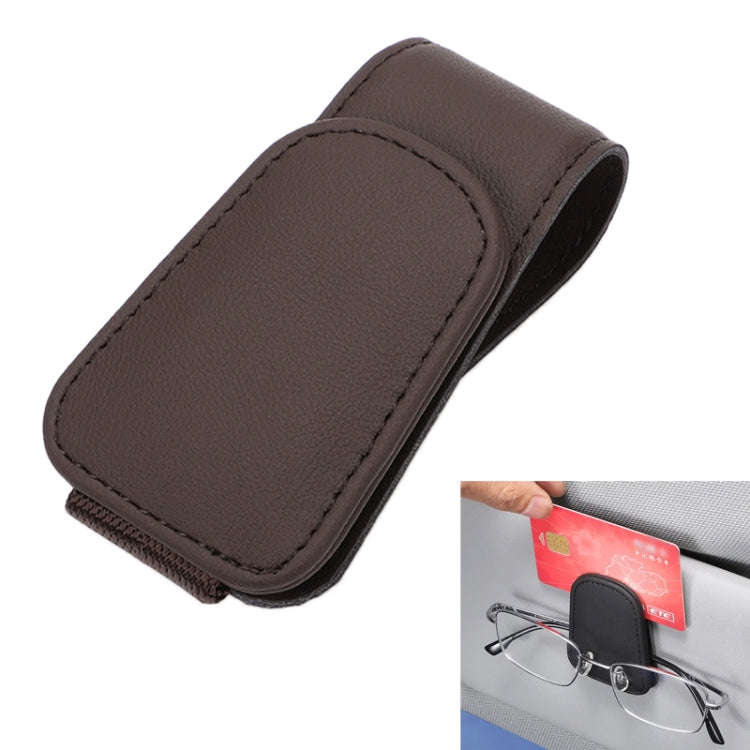 Car Sun Visor Glasses Holder Multifunctional Card Clip Storage Rack(Brown)