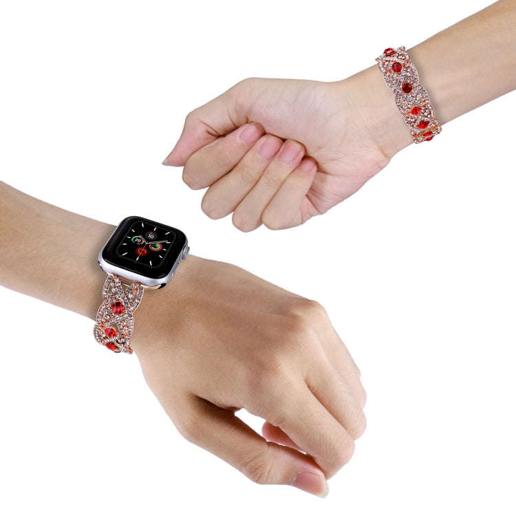 Diamonds Twist Metal Watch Band For Apple Watch 9 41mm(Rose Gold Red)