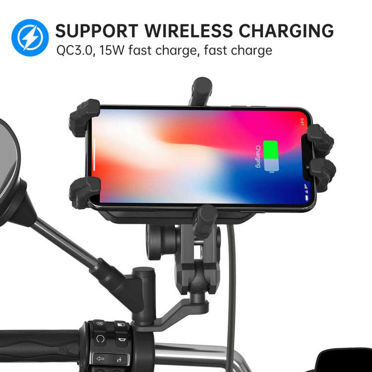 WUPP CS-1848B1 15W Motorcycle Wireless Fast Charging Phone Navigation Holder, Style:Rearview Mirr...