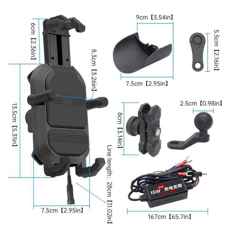 WUPP CS-1848B1 15W Motorcycle Wireless Fast Charging Phone Navigation Holder, Style:Rearview Mirr...