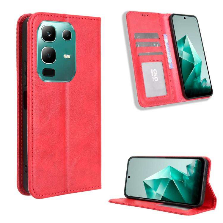 For Infinix Note 50x 5G Magnetic Buckle Retro Texture Leather Phone Case(Red)