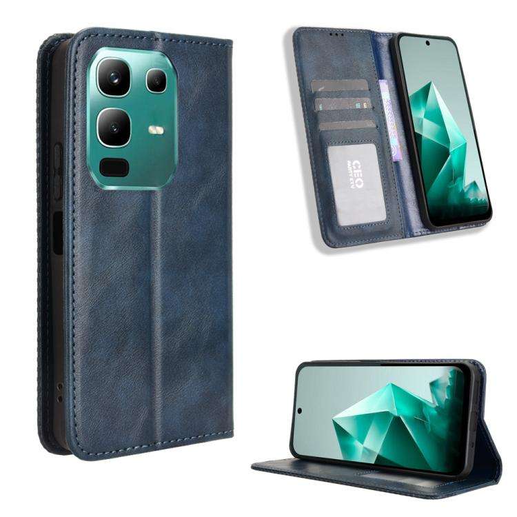 For Infinix Note 50x 5G Magnetic Buckle Retro Texture Leather Phone Case(Blue)