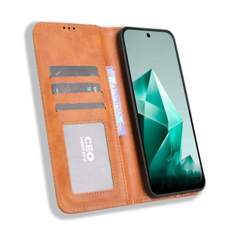 For Infinix Note 50x 5G Magnetic Buckle Retro Texture Leather Phone Case(Brown)