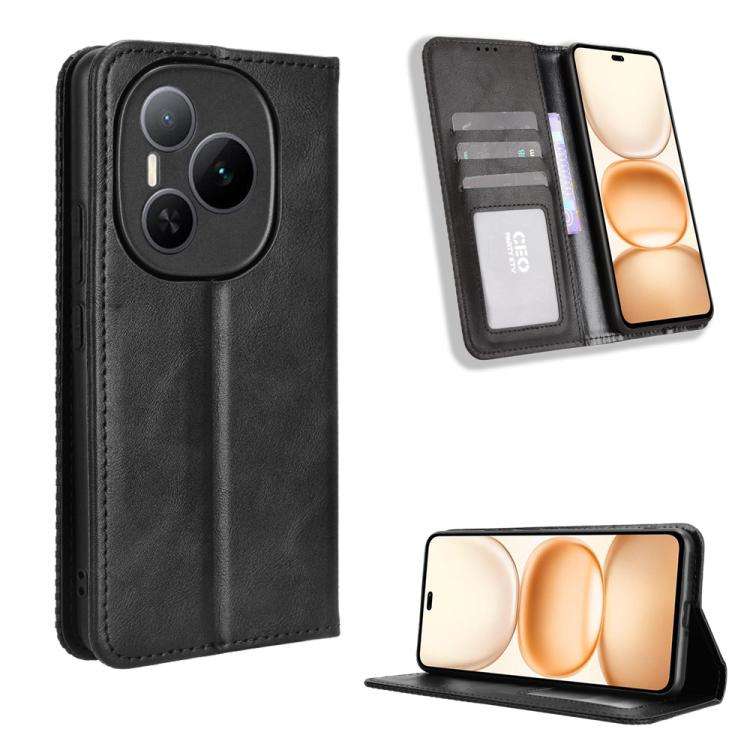 For Honor Power 5G Magnetic Buckle Retro Texture Leather Phone Case(Black)