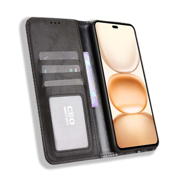 For Honor Power 5G Magnetic Buckle Retro Texture Leather Phone Case(Black)