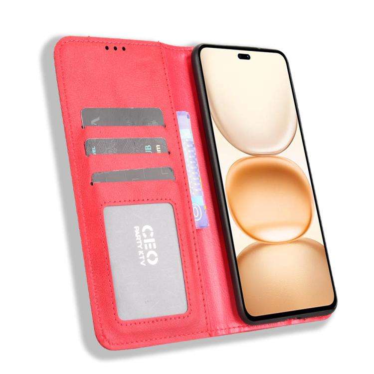 For Honor Power 5G Magnetic Buckle Retro Texture Leather Phone Case(Red)