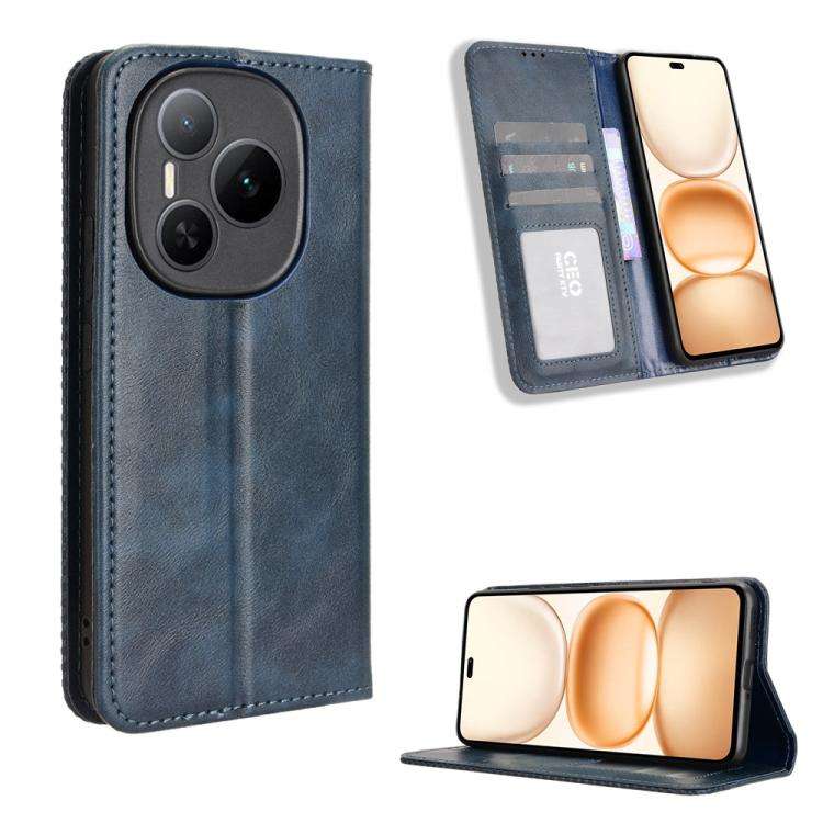 For Honor Power 5G Magnetic Buckle Retro Texture Leather Phone Case(Blue)