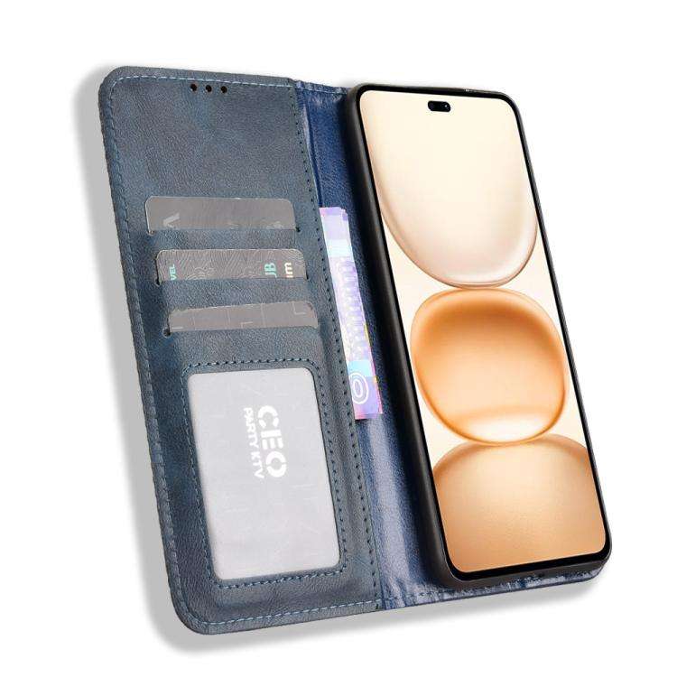 For Honor Power 5G Magnetic Buckle Retro Texture Leather Phone Case(Blue)