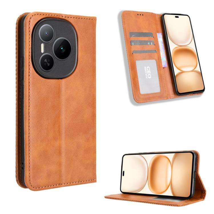 For Honor Power 5G Magnetic Buckle Retro Texture Leather Phone Case(Brown)