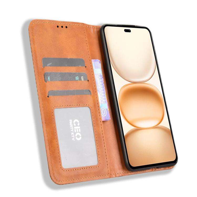 For Honor Power 5G Magnetic Buckle Retro Texture Leather Phone Case(Brown)