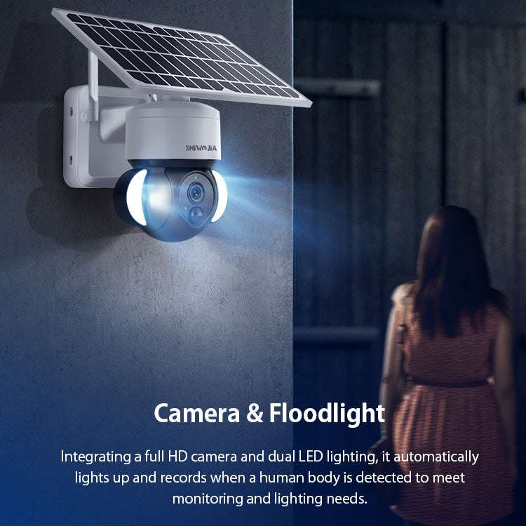 SHIWOJIA IP66 Waterproof 4G 3MP Solar Dome IP Camera, Two-way Audio & PIR Motion Detection & Nigh...