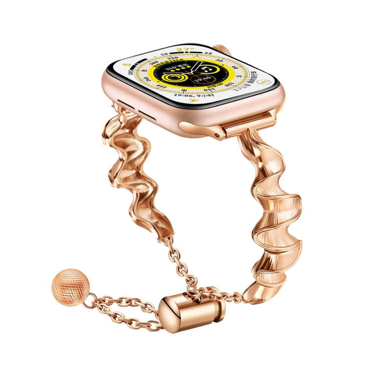 Ribbon Wave Metal Watch Band For Apple Watch 9 45mm(Rose Gold)