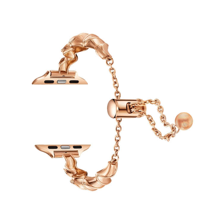 Ribbon Wave Metal Watch Band For Apple Watch 9 45mm(Rose Gold)