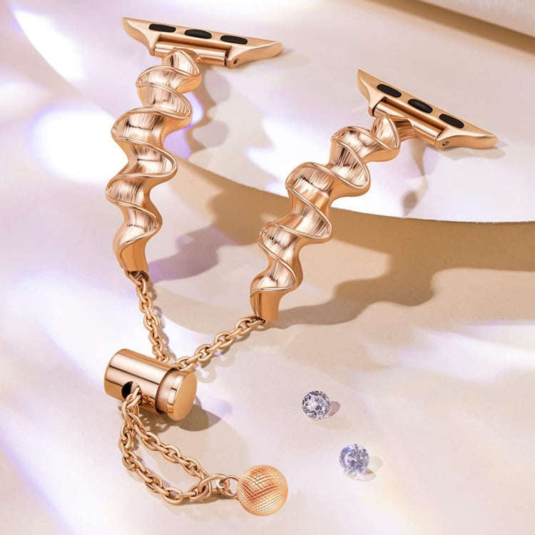 Ribbon Wave Metal Watch Band For Apple Watch 9 45mm(Rose Gold)
