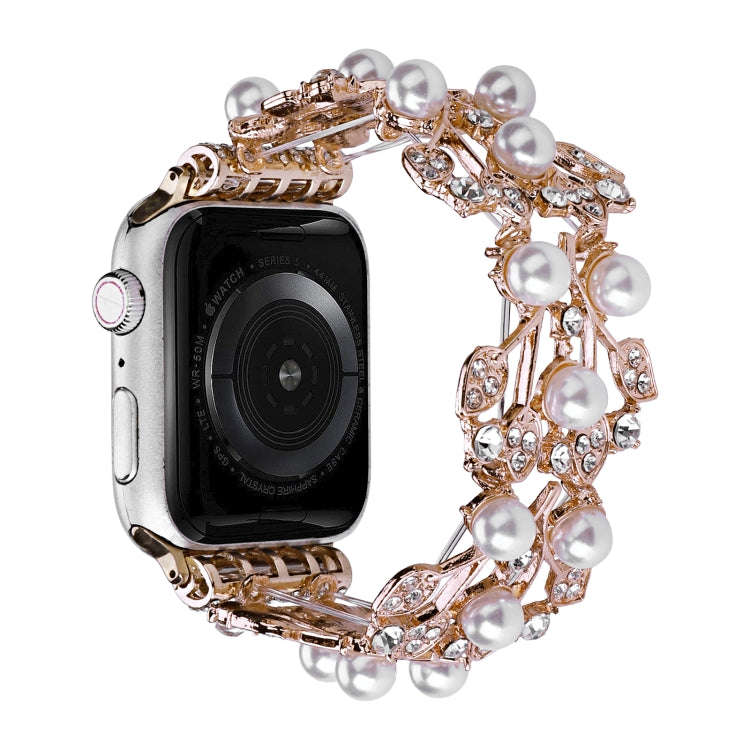 Four-leaf Bead Metal Watch Band For Apple Watch SE 2023 44mm(Rose Gold)