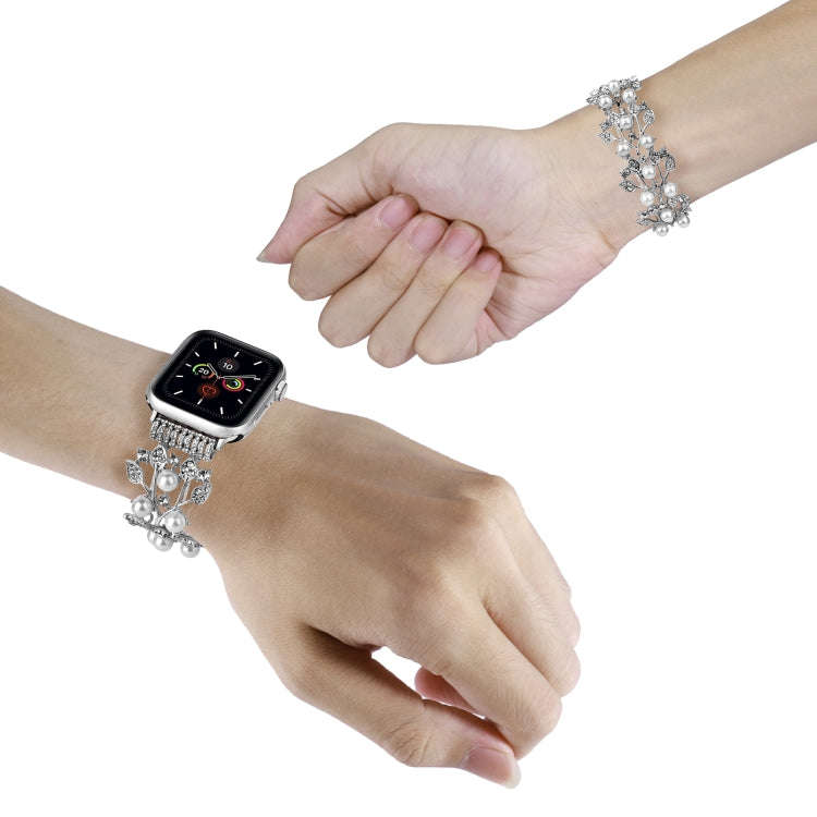 Four-leaf Bead Metal Watch Band For Apple Watch SE 2023 44mm(Silver)