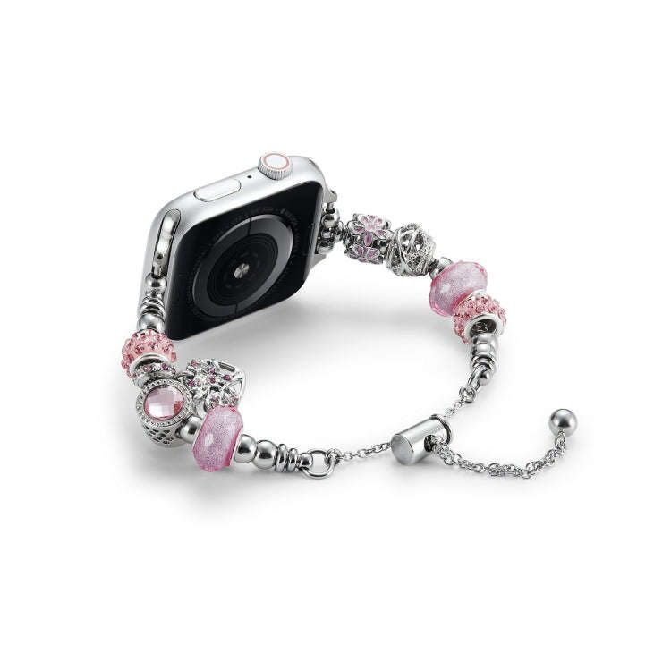 Bead Bracelet Metal Watch Band For Apple Watch Ultra 2 49mm(Pink Heart)