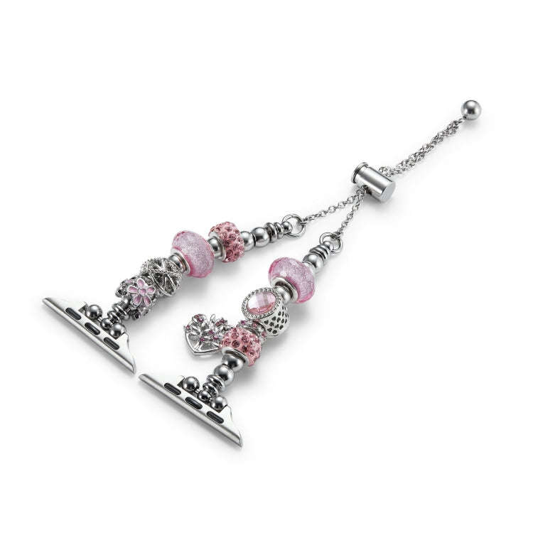 Bead Bracelet Metal Watch Band For Apple Watch Ultra 2 49mm(Pink Heart)