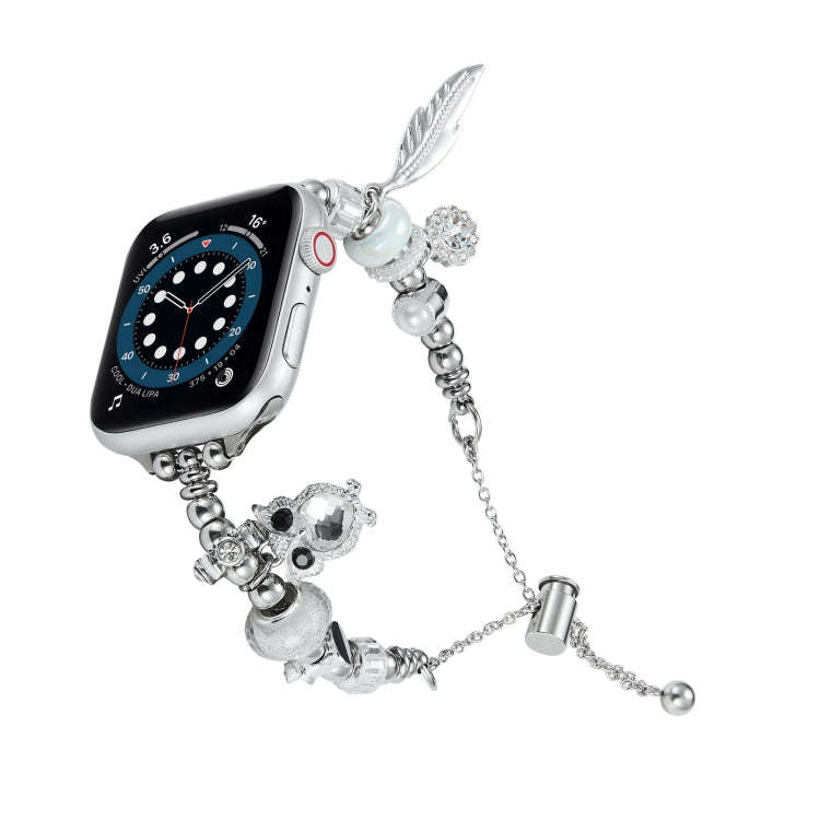Bead Bracelet Metal Watch Band For Apple Watch 9 41mm(Silver Owl)